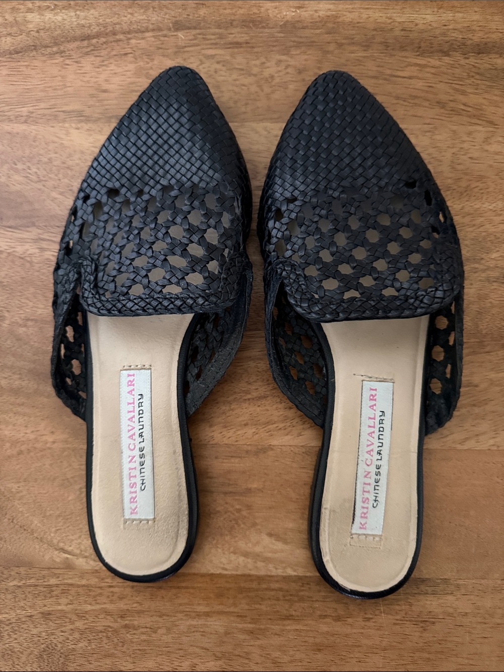 Kristin Cavallari Black Woven Pointed Slip-On Mule